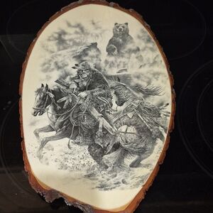 Rustic Western Wall Art with Bear and Horse Scene